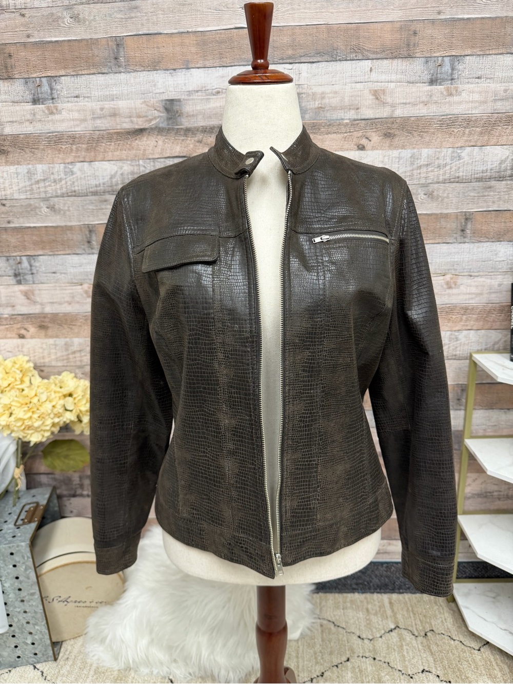 Vintage I.E. Textured Brown Leather Jacket Large